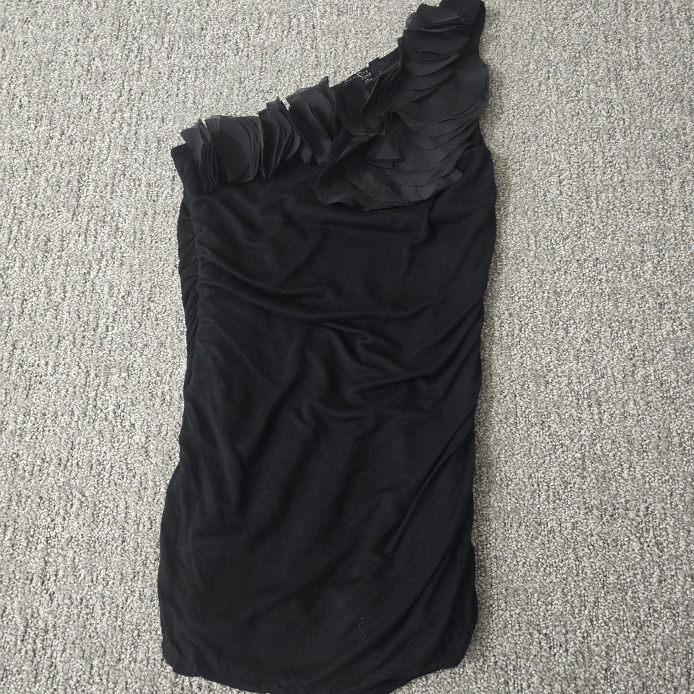 Moa Moa Y2K One Shoulder Black Bodycon Top Small Ruched Ruffle